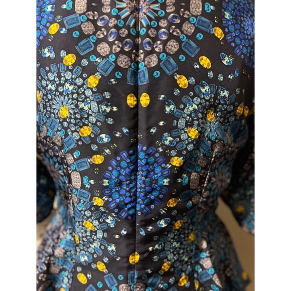 Doncaster Dress Blue Gold 8 Short Sleeve SILK Peplum Sheath NWT - Picture 5 of 11